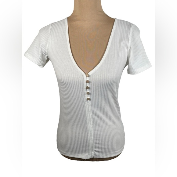 Wishlist White Ribbed Button-Down Top NWT Small - Picture 1 of 9